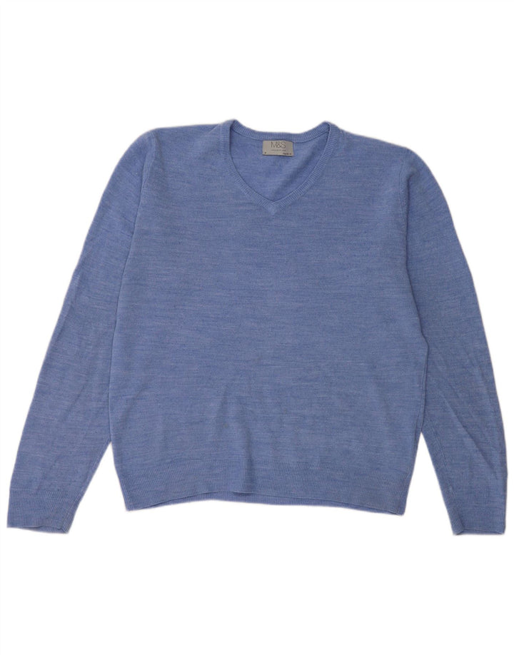 Marks & Spencer Herre Regular Fit V-hals sweater mellemblå akryl