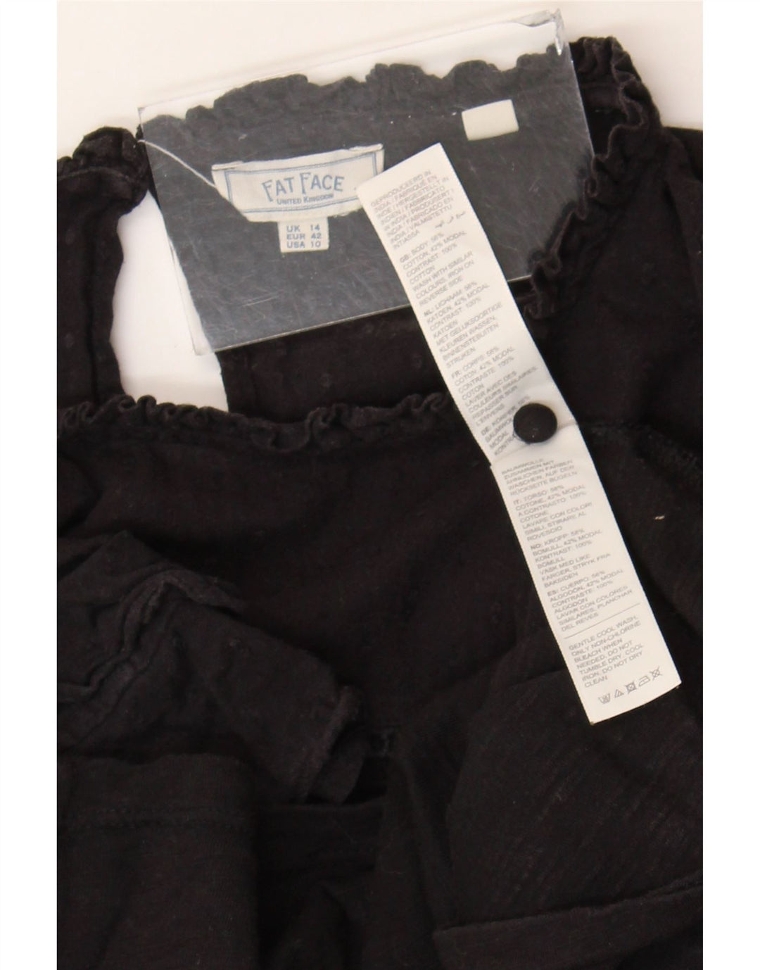 Fat Face Dame Bluse Top UK 14 Stor Sort Bomuld