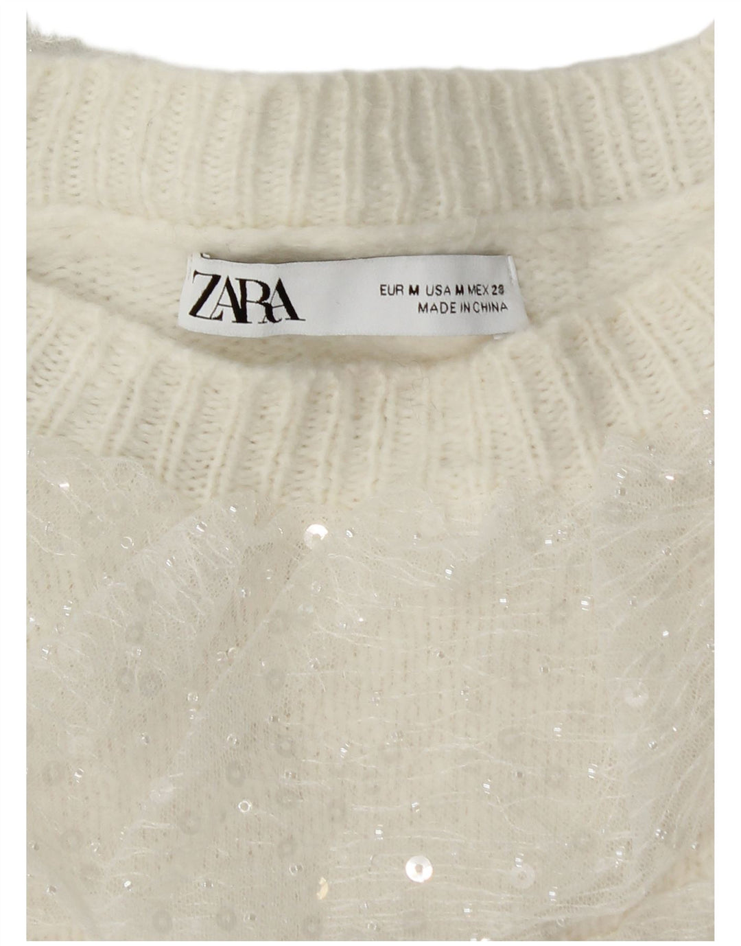 ZARA Womens Oversized Crew Neck Jumper Sweater UK 14 Medium White