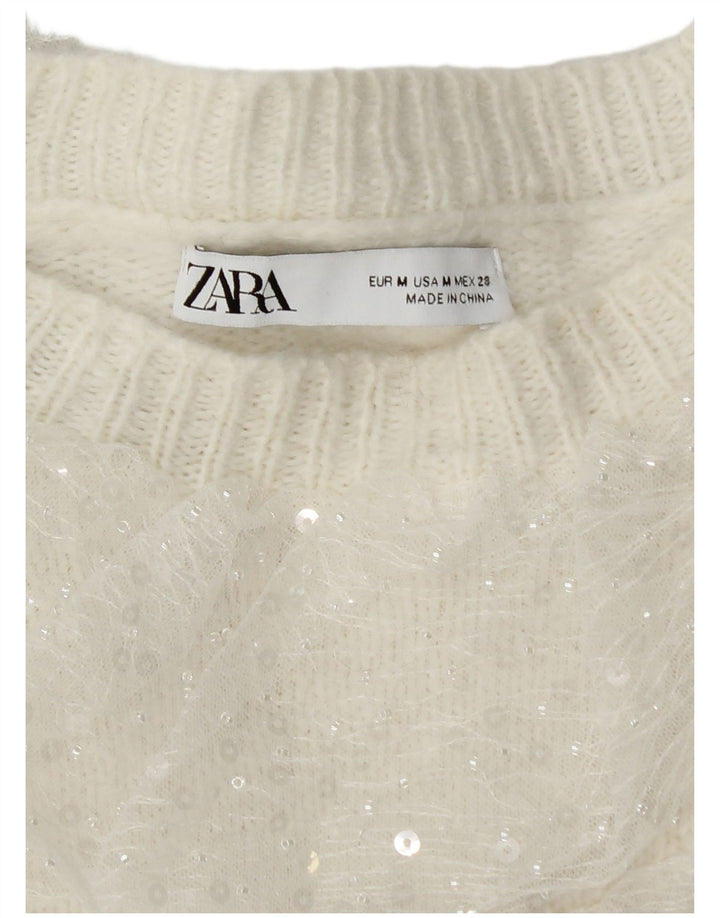 ZARA Womens Oversized Crew Neck Jumper Sweater UK 14 Medium White