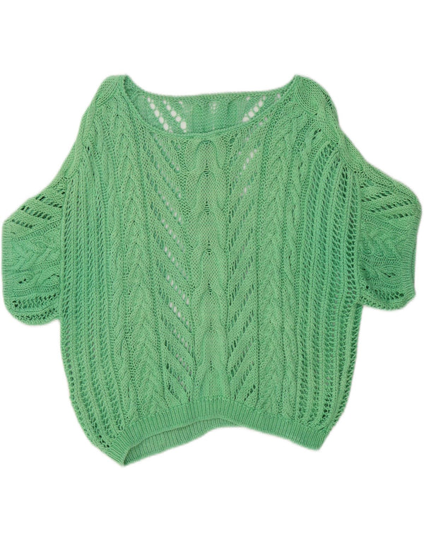 Vintage Dame Kortærmet Boat Neck Jumper Sweater UK 16 Large Green