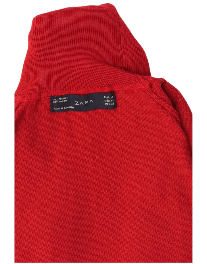 Zara Dame Kortærmet Rullehals Sweater UK 12 Medium Rød