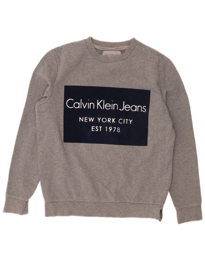 Calvin Klein Jeans Herre Grafisk Sweatshirt Jumper Medium Grå Flecked