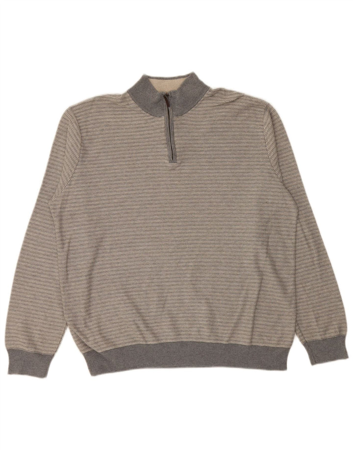 Marks & Spencer Herre Regular Fit Zip Neck sweater XL Gråstribet