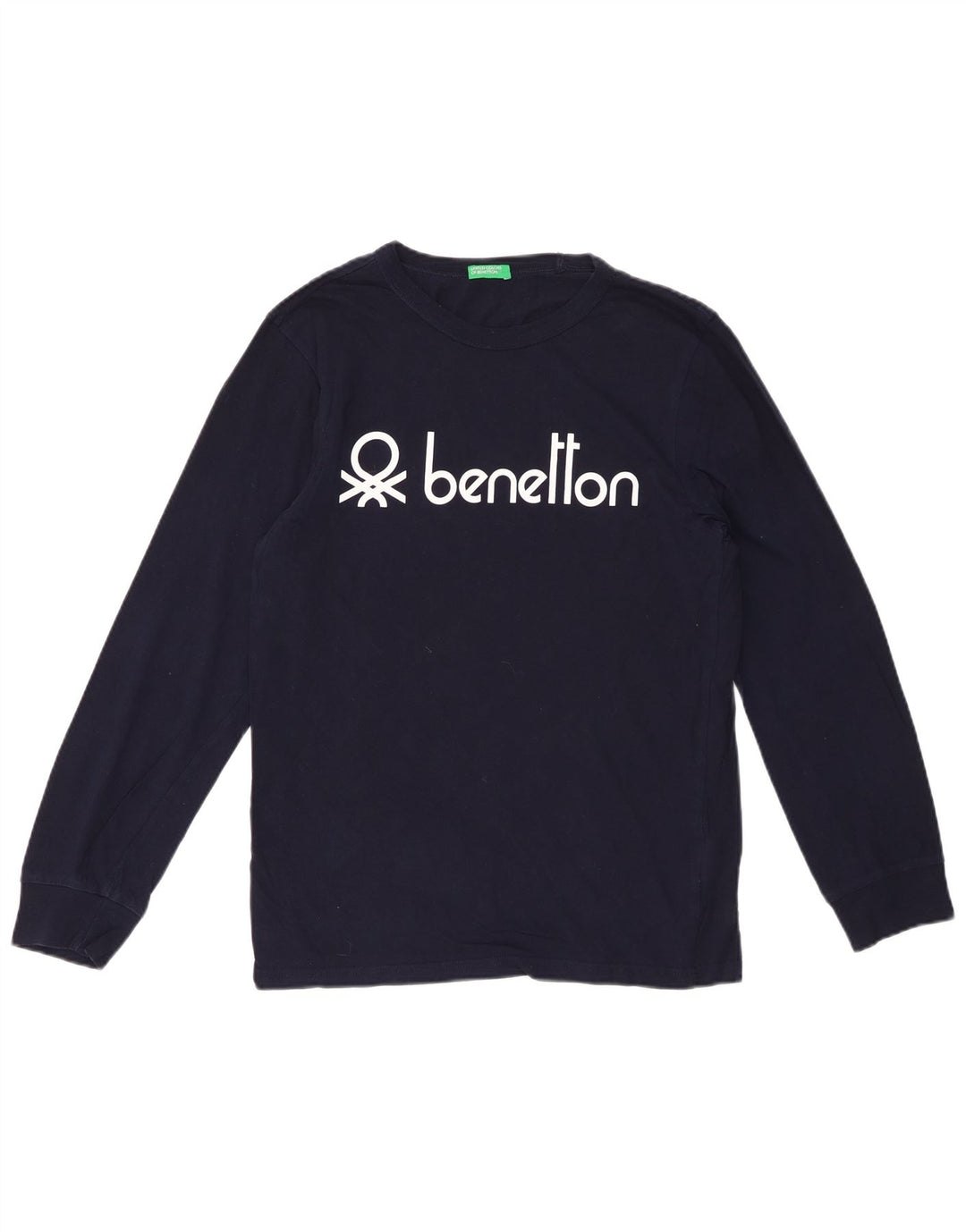 BENETTON Mens Graphic Top Long Sleeve Medium Navy Blue Cotton