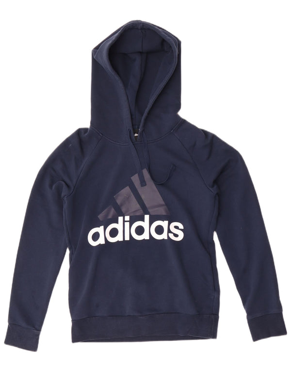 Adidas Graphic Hoodie Jumper UK 8/10 Small Navy Blue Bomuld
