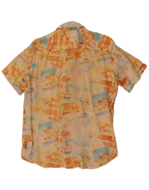 Vintage herre grafisk kortærmet skjorte medium gul blomsterlinned