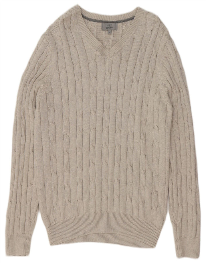 Marks & Spencer Herre Regular Fit V-hals sweater Stor Beige Bomuld