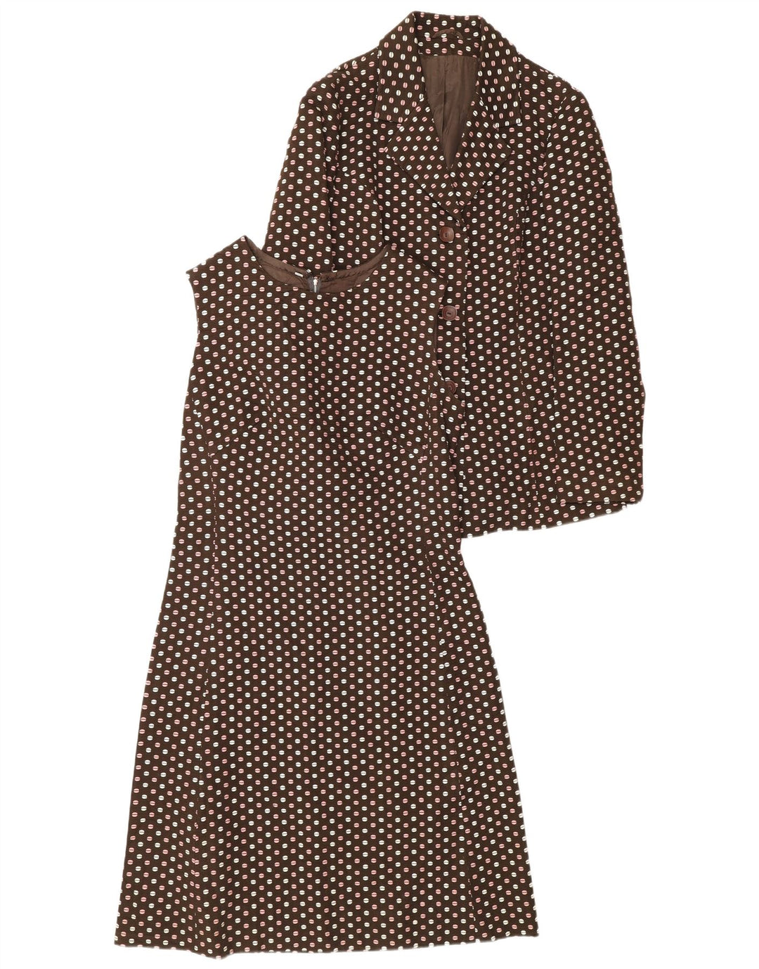 Vintage kvinders 3-knap 2-delt sæt IT 48 XL Brun Polka Dot