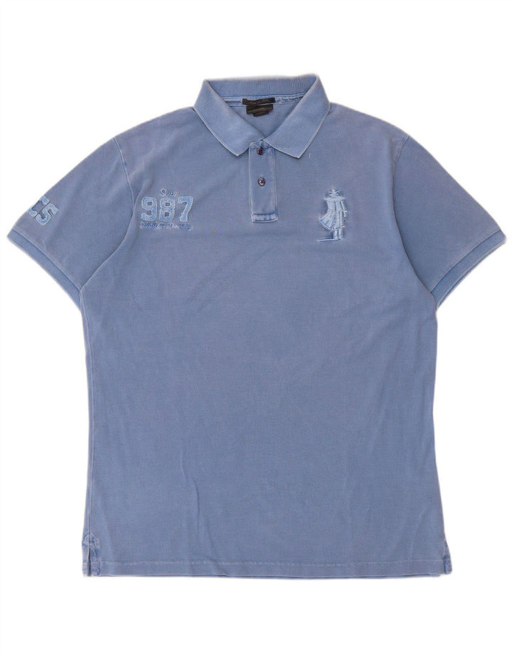 Marlboro Classics Herre Grafisk Polo Shirt Stor Blå Bomuld