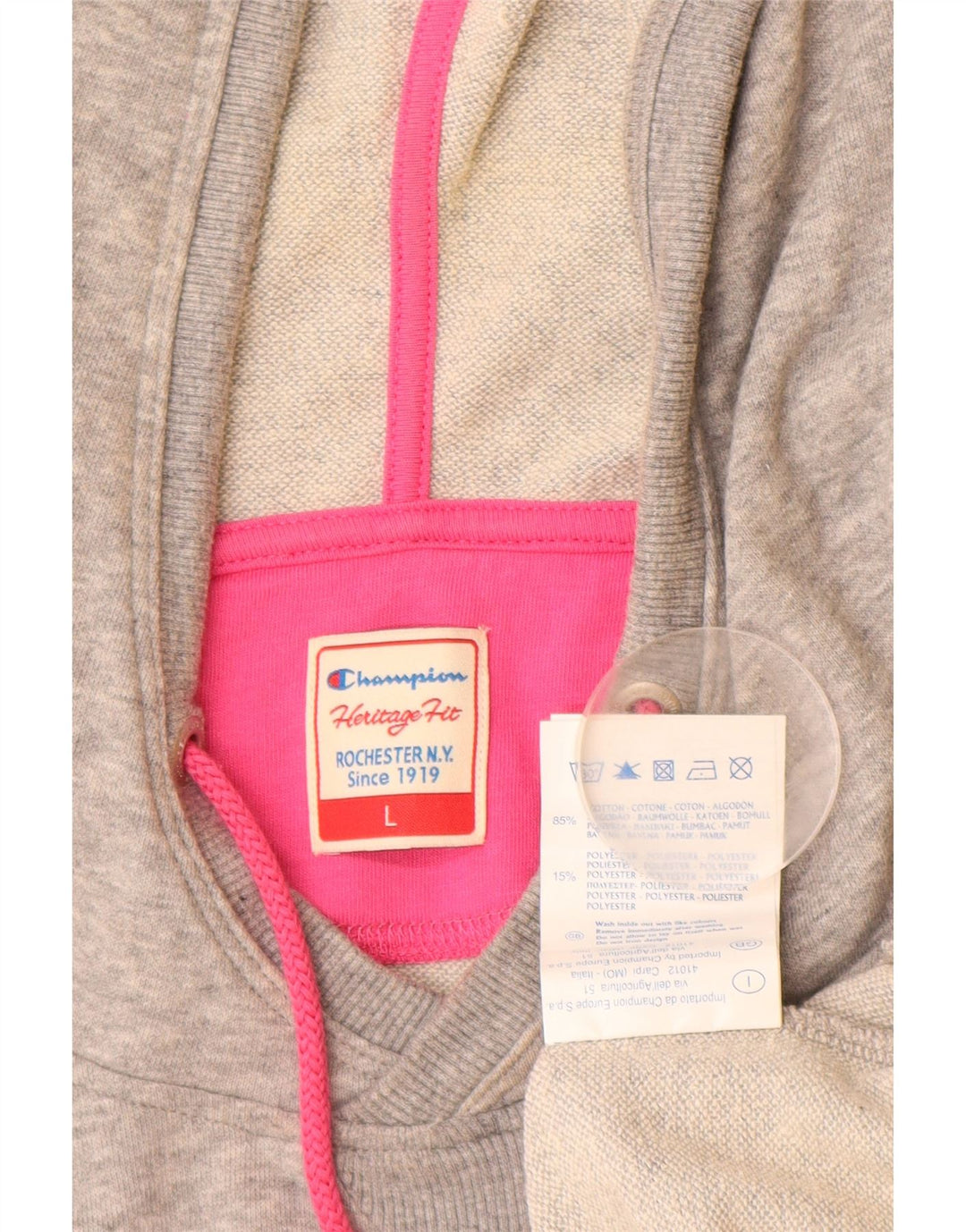 CHAMPION Dame Heritage Fit Grafisk hættetrøje trøje UK 16 Stor grå bomuld