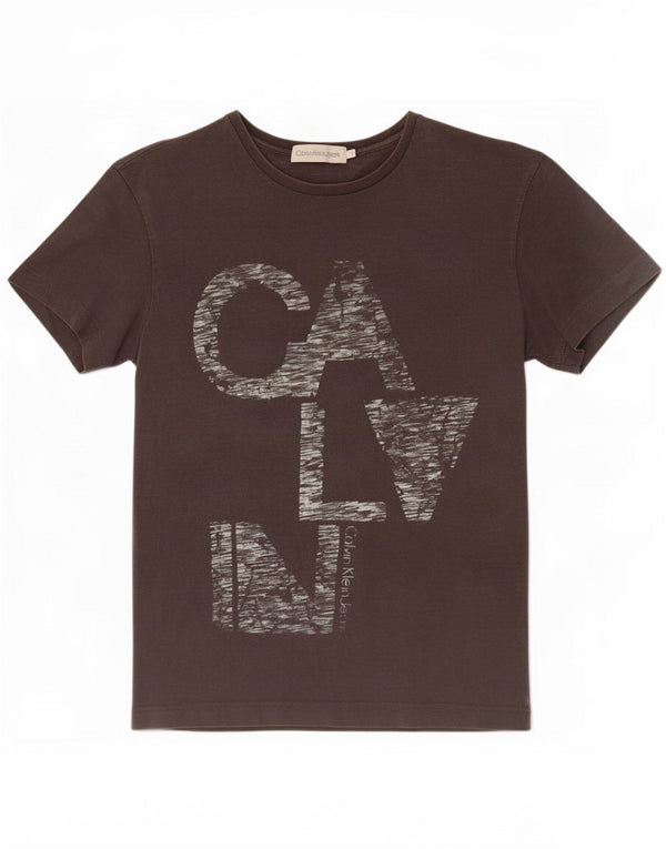 Calvin Klein Jeans Womens Graphic T-Shirt Top UK 10 Small Brown