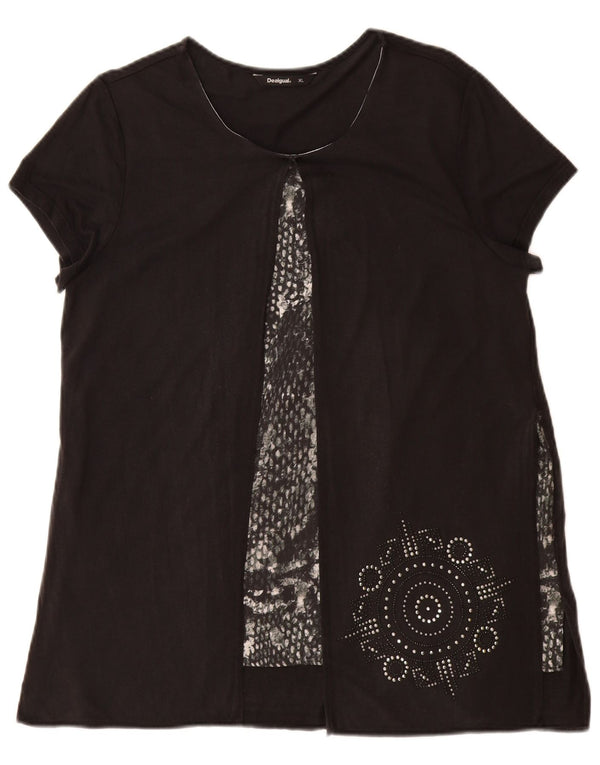 Desigual Dame Grafisk Tunika Top UK 18 XL Sort