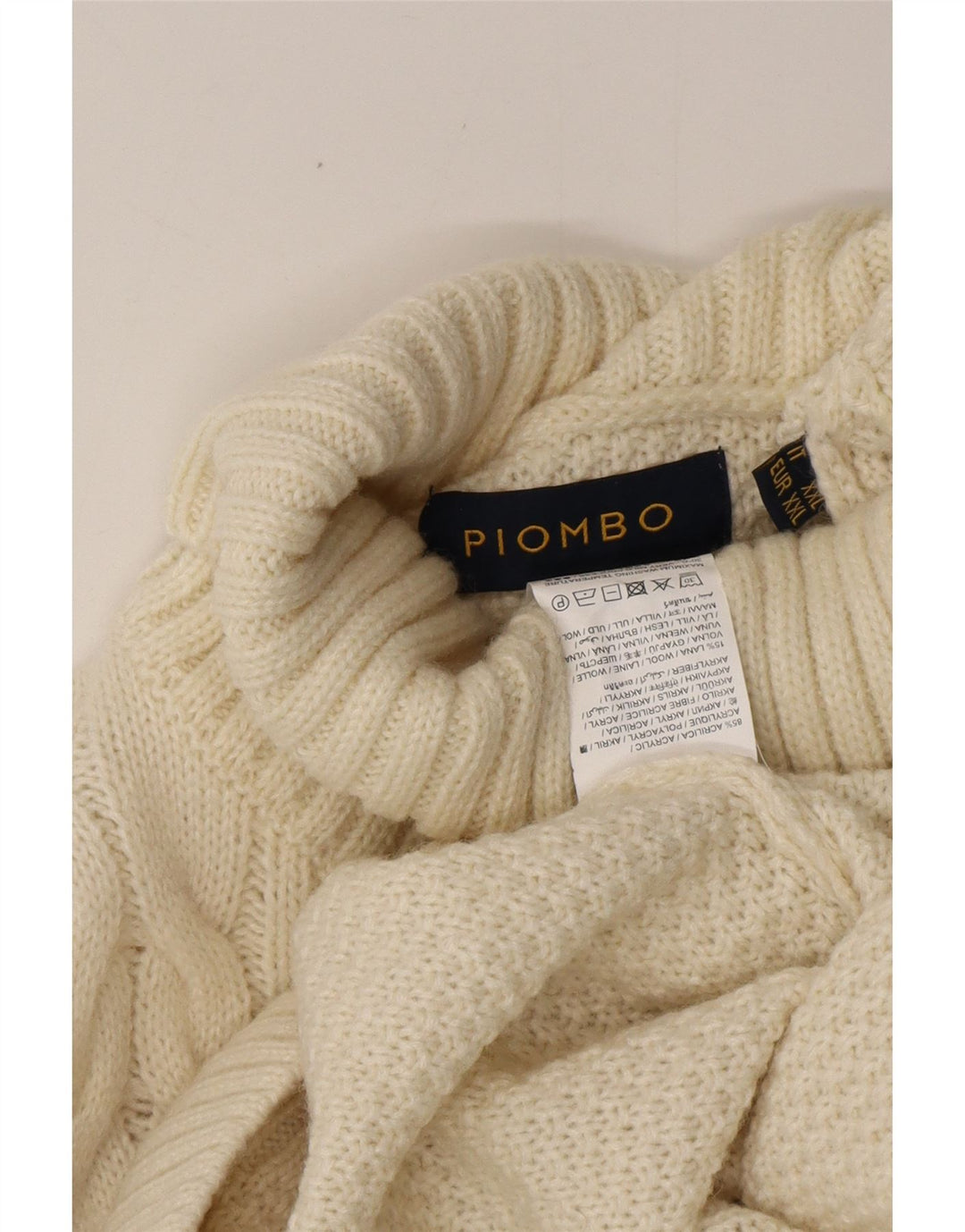 PIOMBO Herre rullehals sweater 2XL hvid akryl