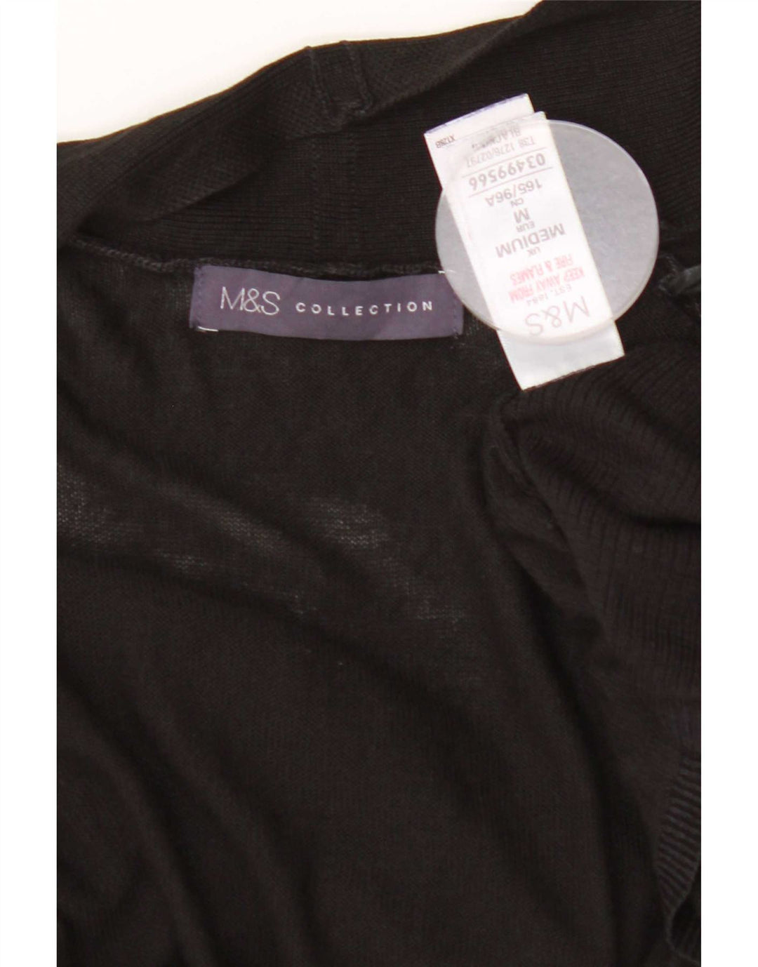 Marks & Spencer Dame Longline Open Cardigan Sweater UK 12 Medium Black