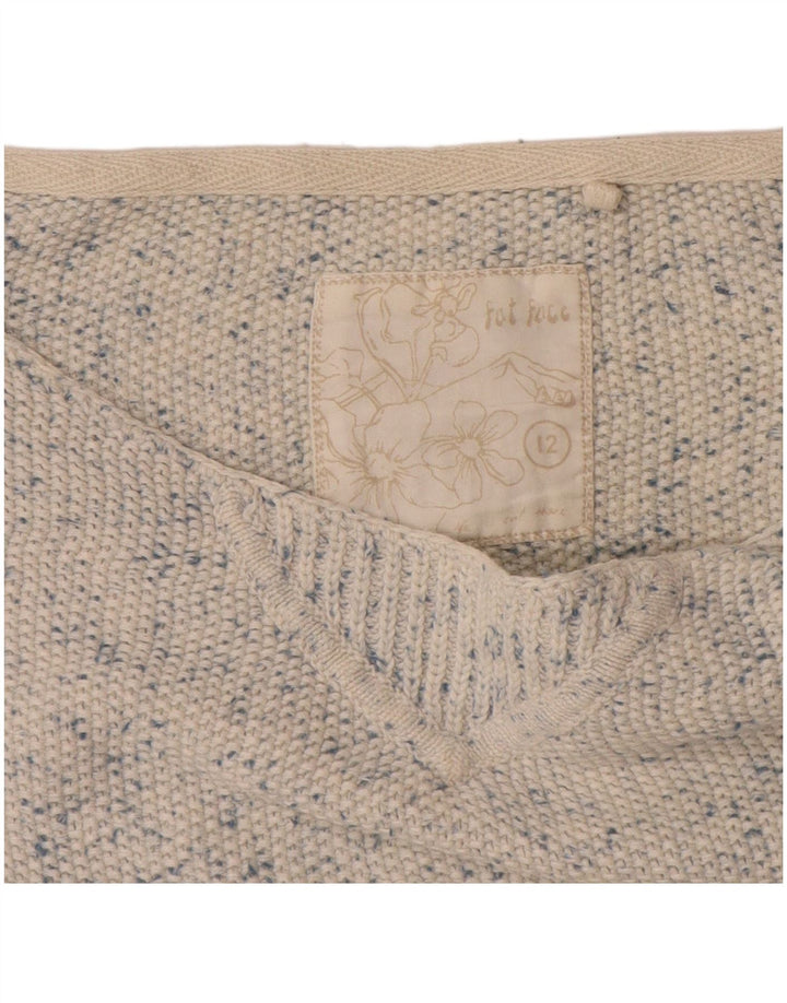 FAT FACE Dame Boat Neck Jumper Sweater UK 12 Medium White Flecked