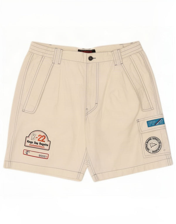 Murphy & Nye Herre grafiske Cargo Shorts Large W36 Off White Bomuld