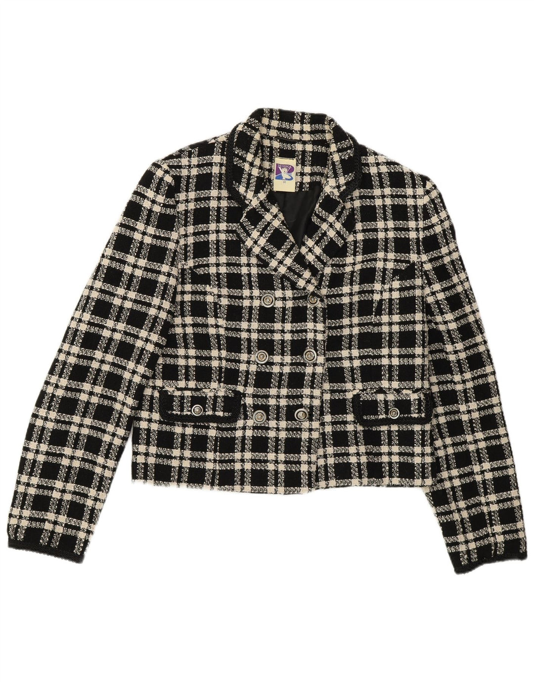 Yessica dobbeltradet blazerjakke til kvinder EU 40 Mellem sort ternet uld