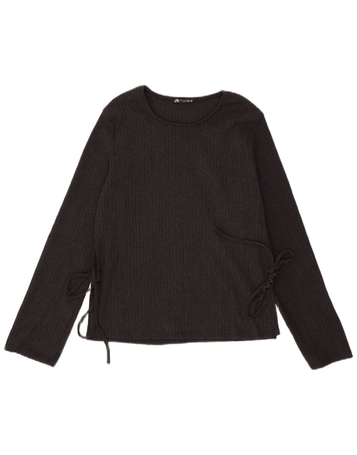 Zara Dametop Langærmet UK 10 Lille Sort Polyester