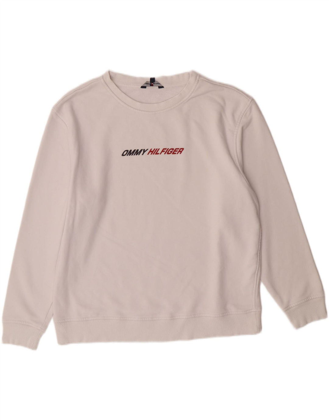 TOMMY HILFIGER Womens Graphic Sweatshirt Jumper UK 14 Medium White Cotton Vintage Tommy Hilfiger and Second-Hand Tommy Hilfiger from Messina Hembry 