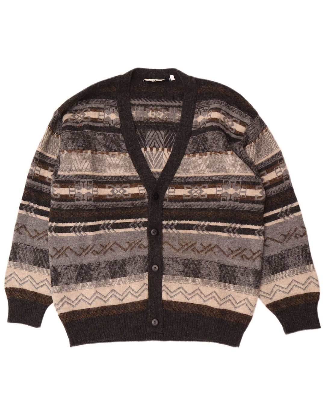 Gioferrari Herre Cardigan Sweater IT 54 XL Grå Geometrisk Uld