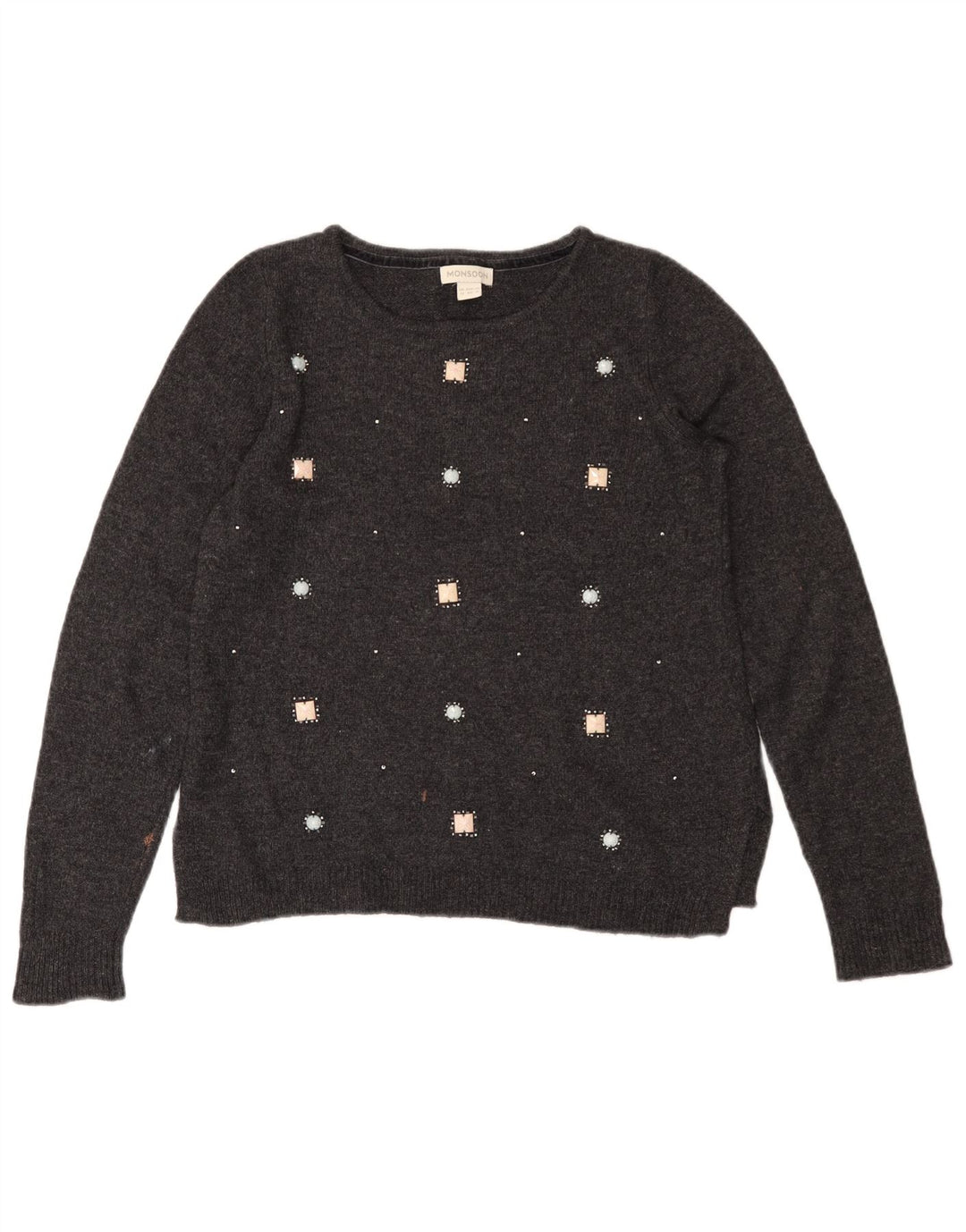 MONSOON Dame Boat Neck Jumper Sweater UK 12 Medium Grey Bomuld