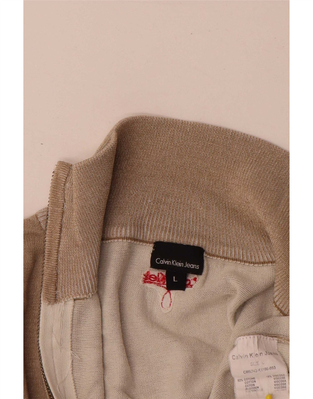 Calvin Klein Jeans Herre Cardigan Sweater Stor Beige Bomuld