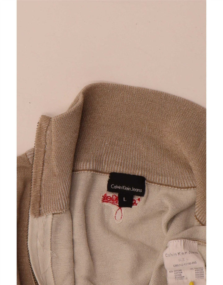 Calvin Klein Jeans Herre Cardigan Sweater Stor Beige Bomuld