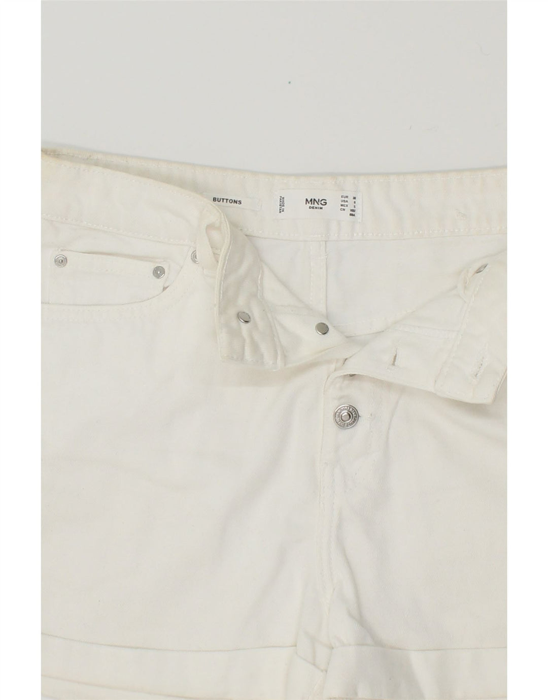 MNG Womens Denim Shorts EU 38 Medium W30  White Cotton Vintage MNG and Second-Hand MNG from Messina Hembry 