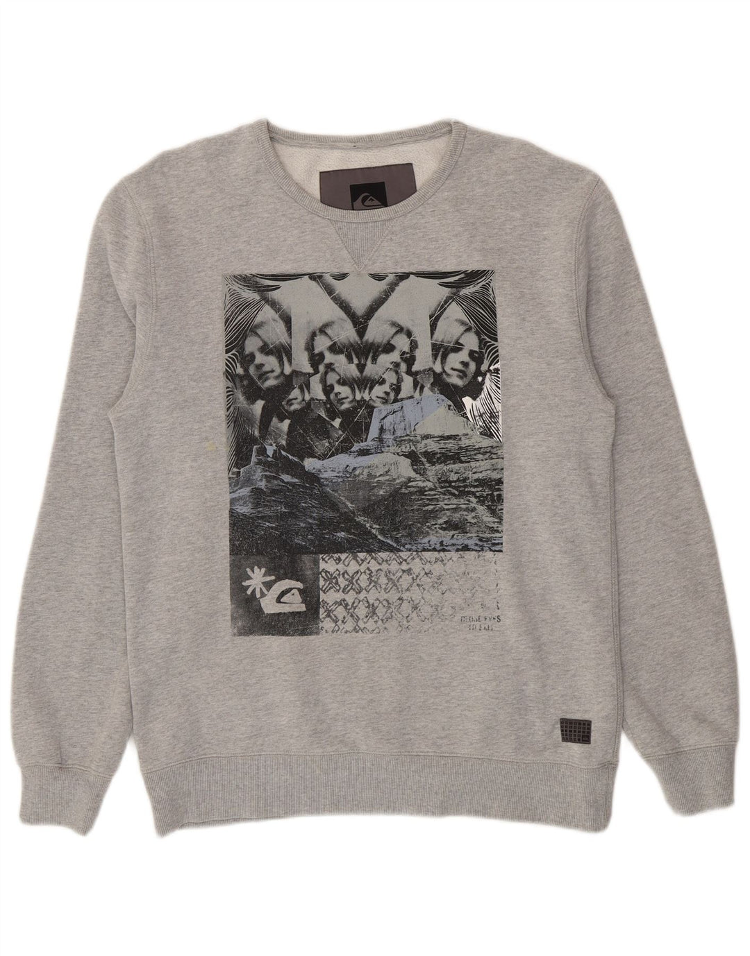 Quiksilver Herre grafisk sweatshirt jumper stor grå bomuld