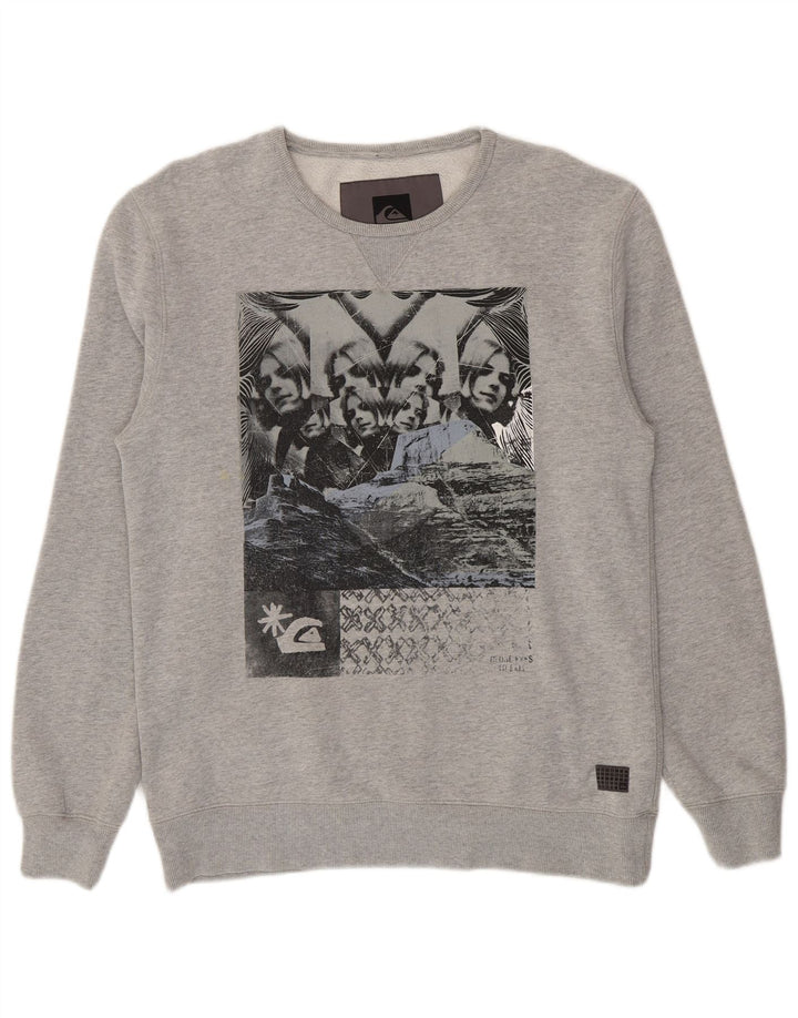 Quiksilver Herre grafisk sweatshirt jumper stor grå bomuld