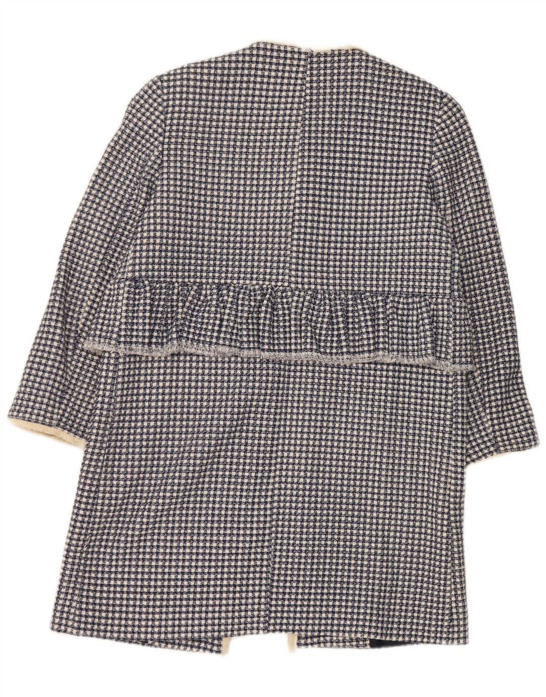 Zara Dame Oversized Åben Overfrakke UK 10 Small Blue Houndstooth Bomuld