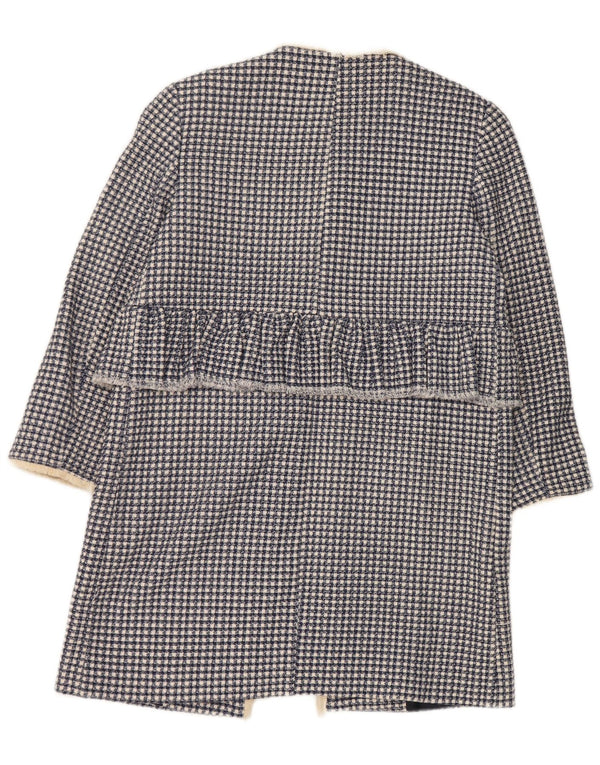 Zara Dame Oversized Åben Overfrakke UK 10 Small Blue Houndstooth Bomuld