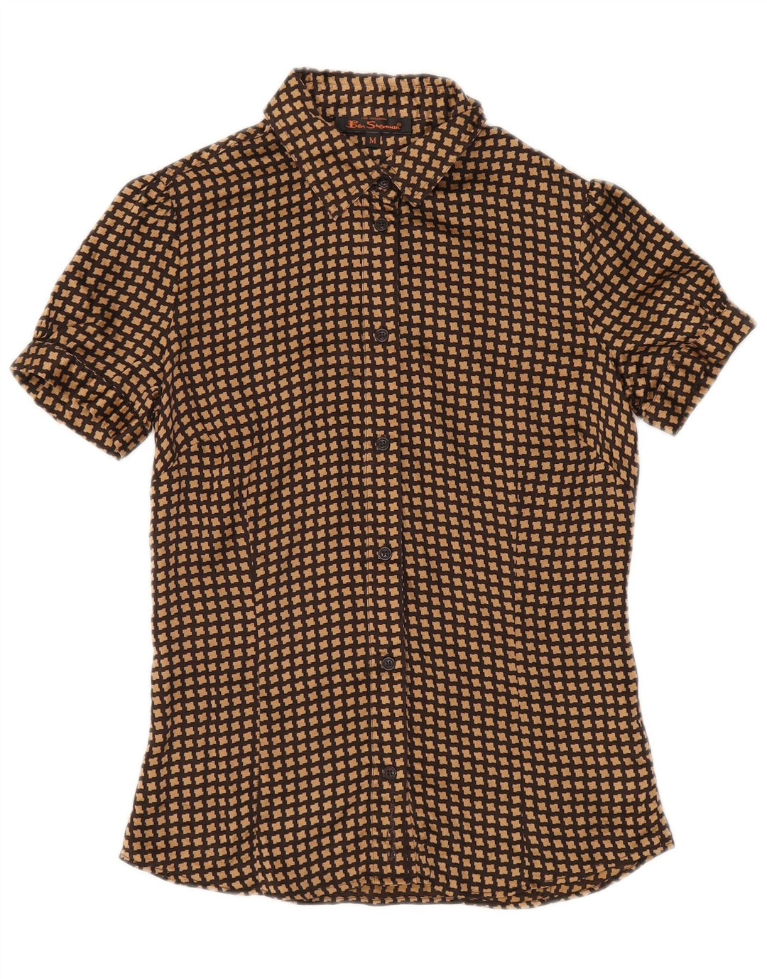 BEN SHERMAN skjortebluse til kvinder UK 12 Medium Brown Houndstooth