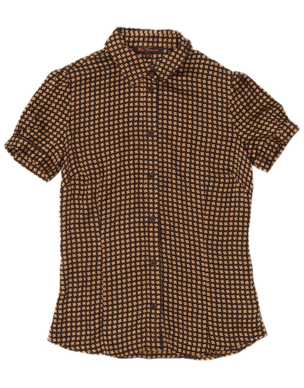 BEN SHERMAN skjortebluse til kvinder UK 12 Medium Brown Houndstooth