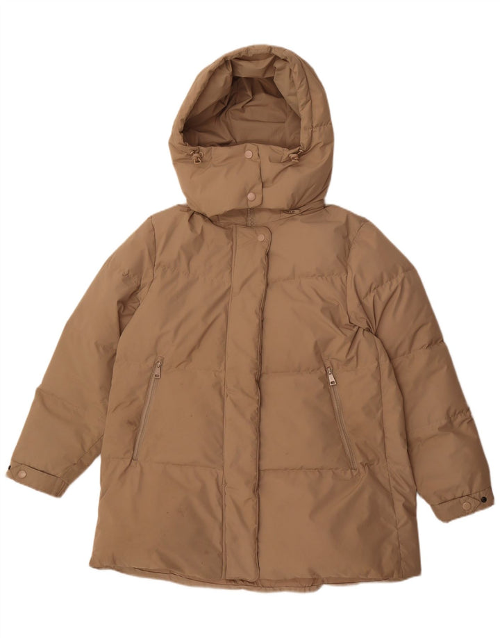 Massimo Dutti Dame Hætte Oversized Polstret Jakke UK 6 XS Beige Polyester