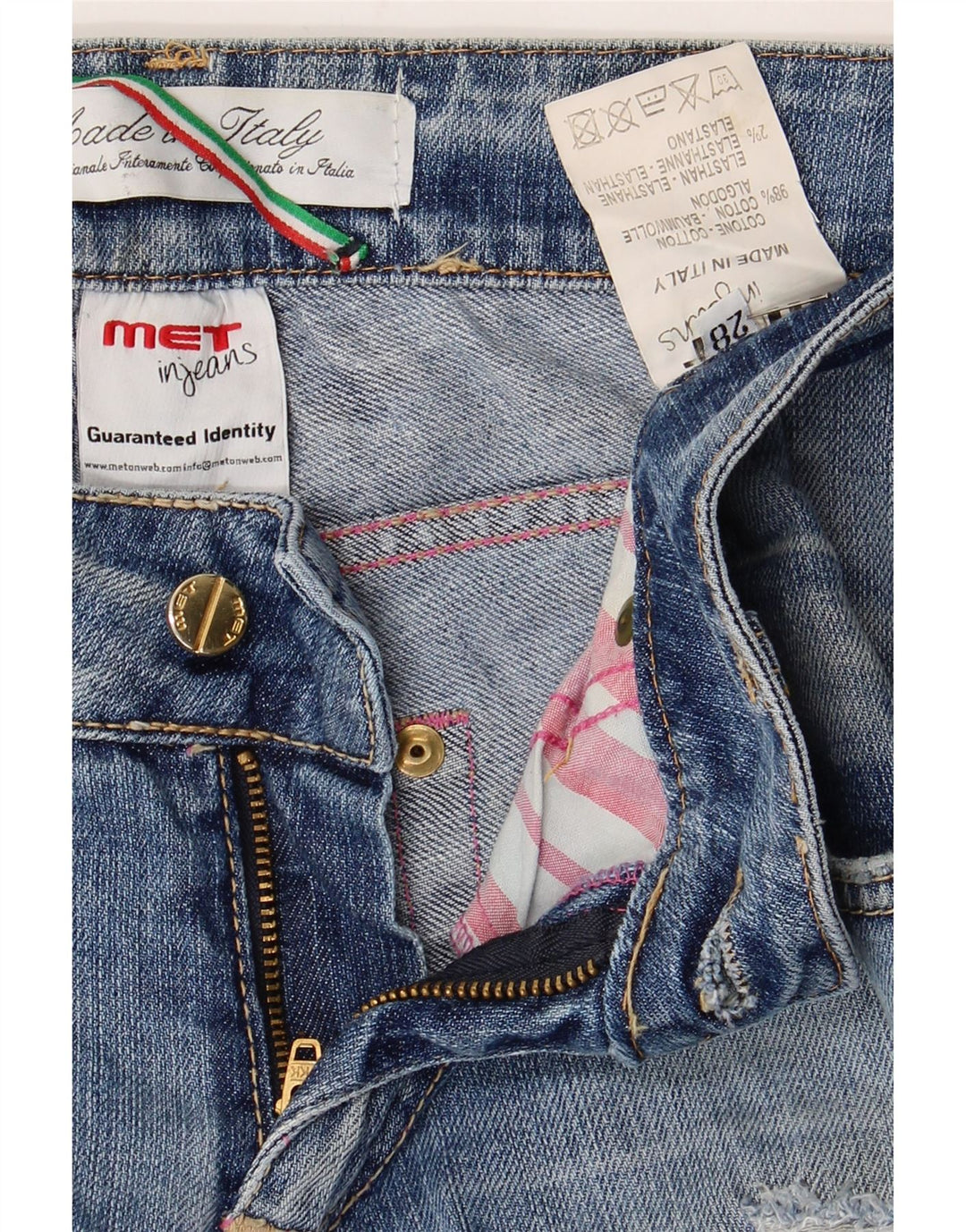 MET Dame Distressed Straight Jeans W28 L31 Blå Bomuld