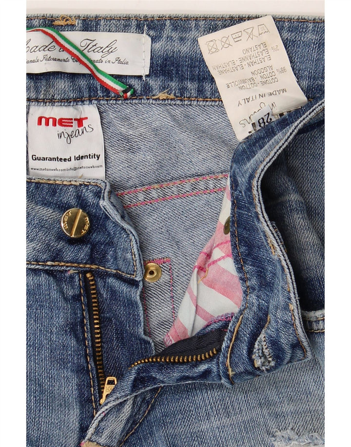 MET Dame Distressed Straight Jeans W28 L31 Blå Bomuld