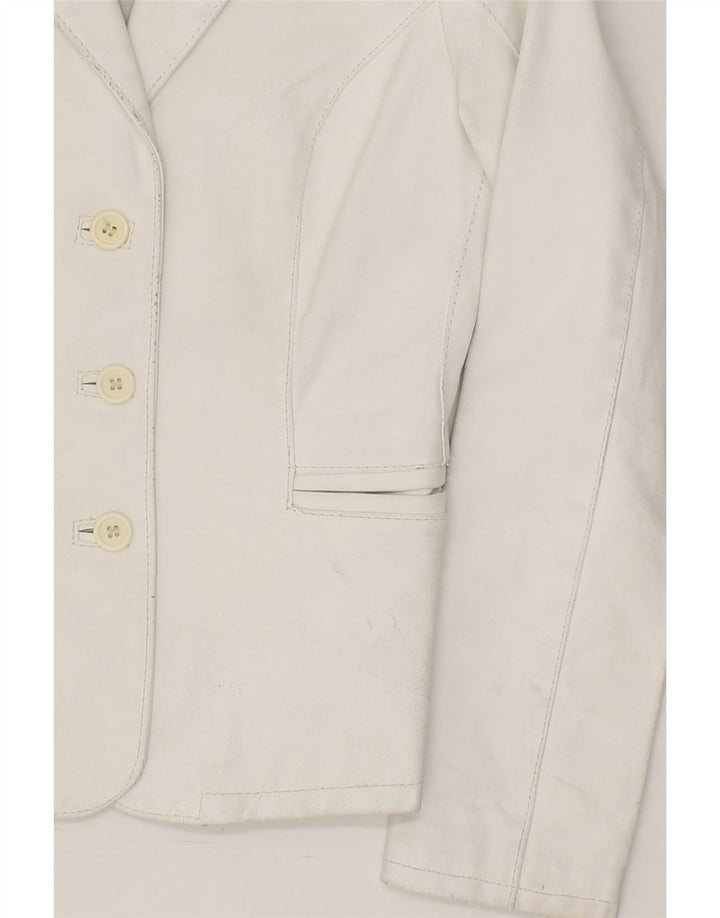 VINTAGE Womens 3 Button Leather Blazer Jacket UK 8 Small White Leather Vintage Vintage and Second-Hand Vintage from Messina Hembry 