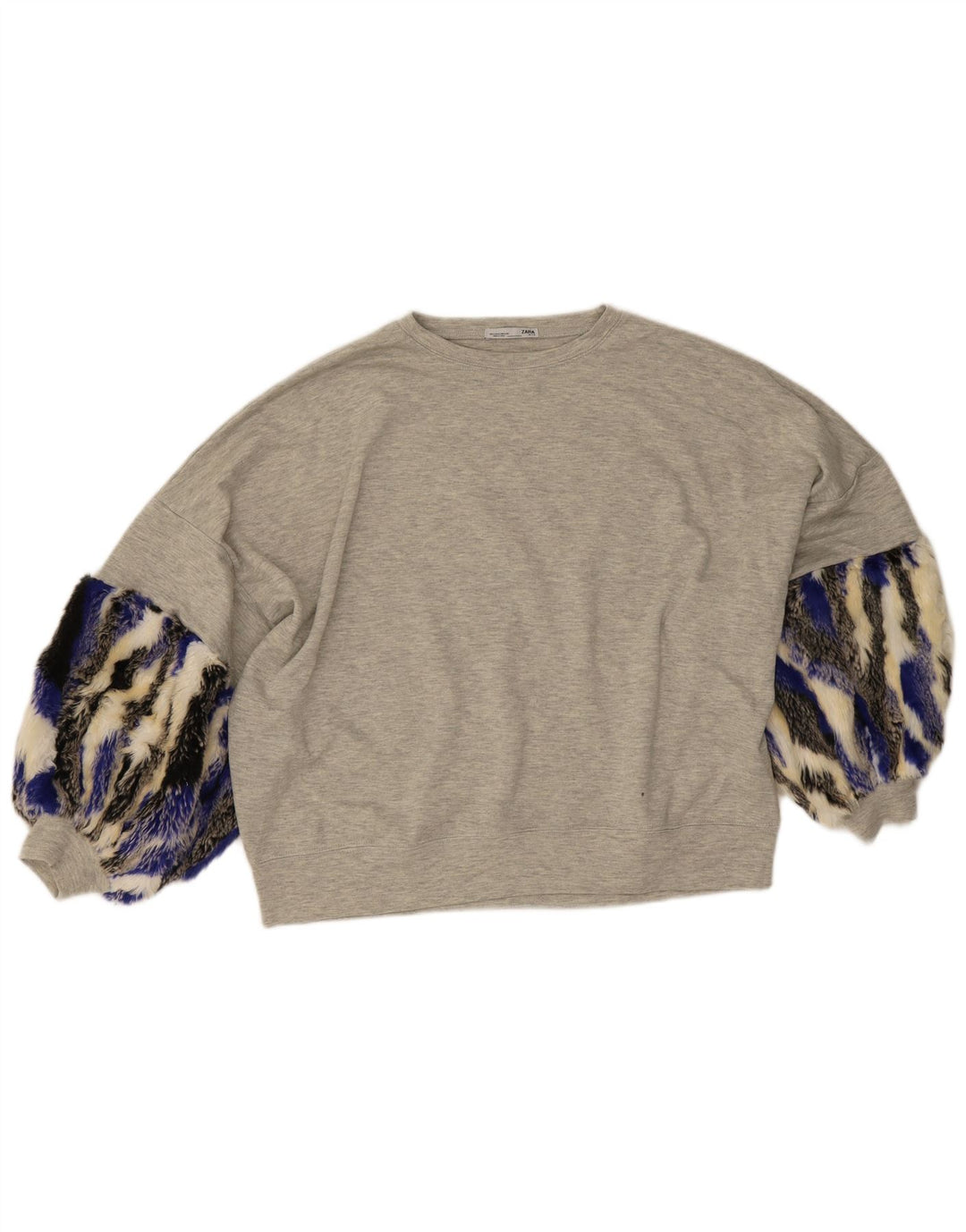 Zara Dame Oversized Top 3/4 ærme UK 10 Small Grey Colourblock Polyester
