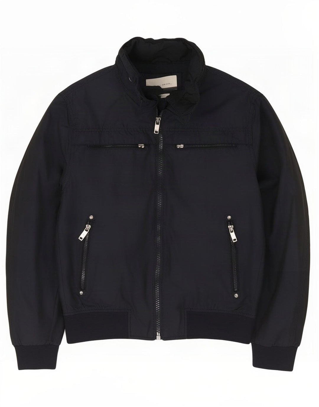 Zara Herre Bomber Jacket UK 40 Large Navy Blue Polyester