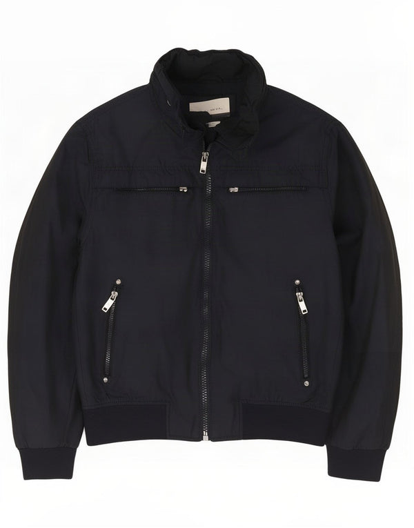 Zara Herre Bomber Jacket UK 40 Large Navy Blue Polyester