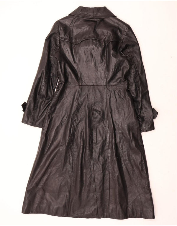 VINTAGE Læderfrakke til kvinder UK 12 Medium Sort Læder