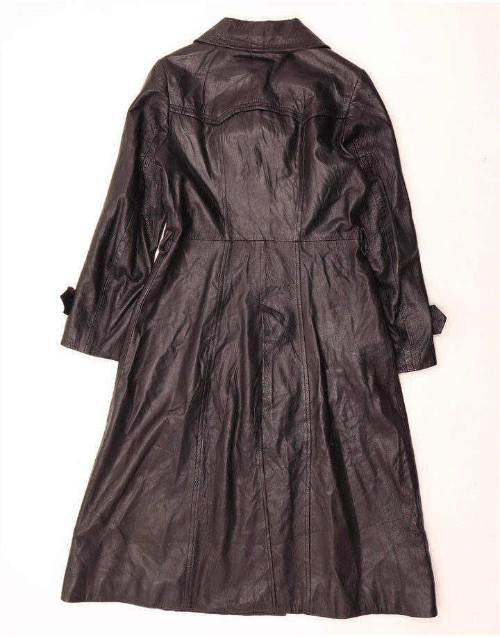 VINTAGE Læderfrakke til kvinder UK 12 Medium Sort Læder