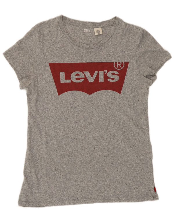 Levi's Grafisk T-shirt top til kvinder DK 10 Små grå flækket bomuld