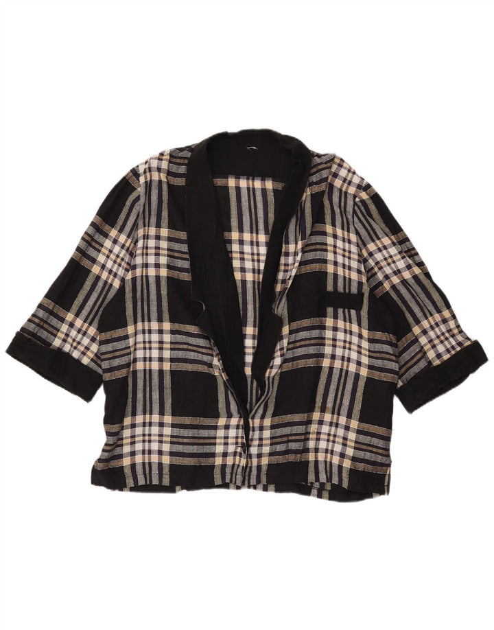 Vintage dame 1 knap kortærmet blazerjakke IT 44 Medium Sort Plaid
