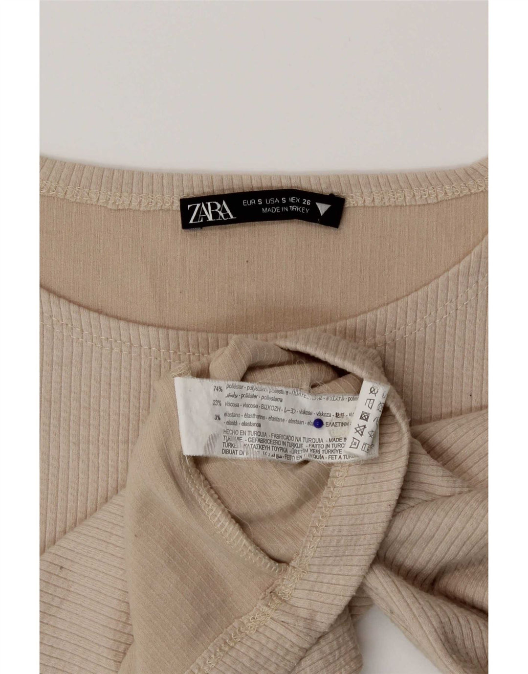 Zara Womens Crop Top Langærmet UK 8 Small Beige Polyester