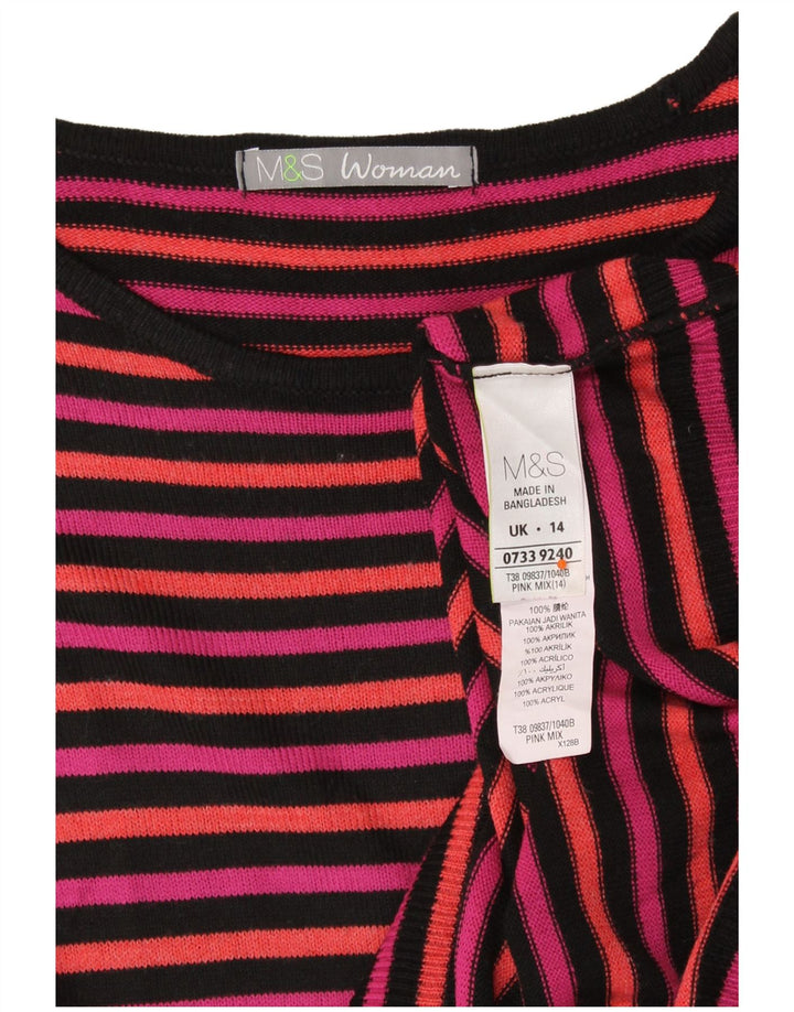 MARKS & SPENCER Dame Boat Neck Jumper Sweater UK 14 Stor Pink Stribet