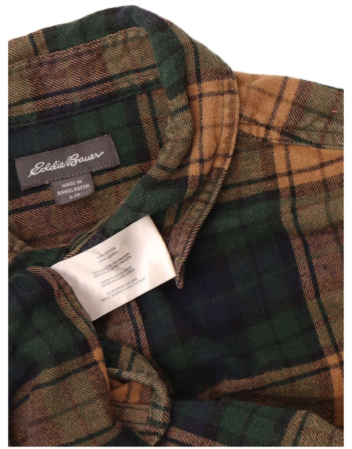 EDDIE BAUER Drenge Flanellskjorte 15-16 år Stor Grøn Plaid Bomuld