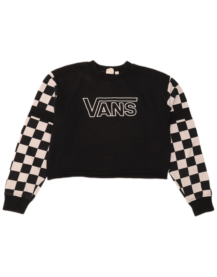 VANS Womens Oversized Crop Sweatshirt Jumper UK 10 Small Black Geometric